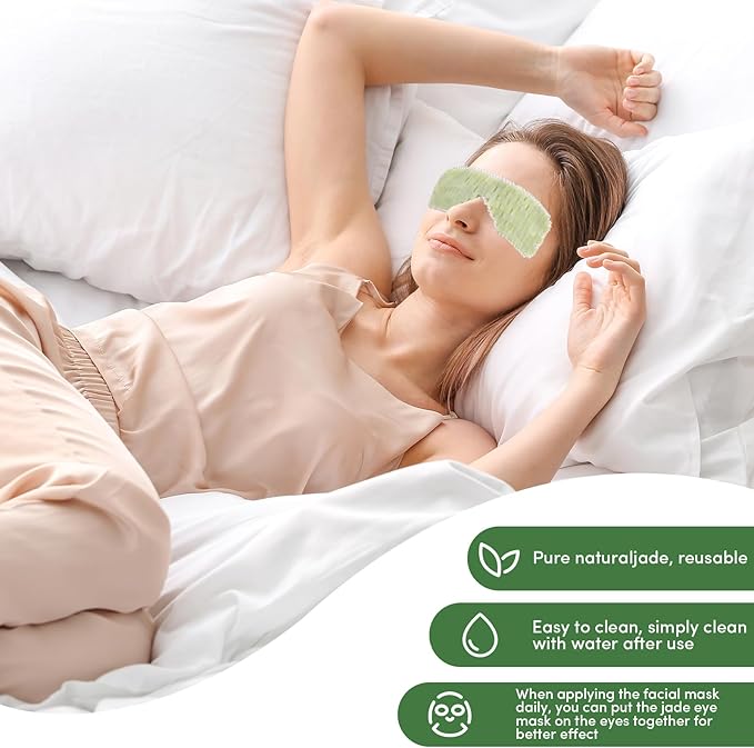 Jade Eye Mask, Facial Cooling Mask with 100% Real Jade for Hot & Cold Therapy, Reduce Wrinkles, Puffiness, Migraines, and Anti-Aging - Essential Crystal Eye Mask for Beauticians