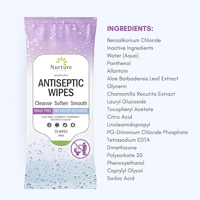 Nurture XL Antibacterial Body & Hand Sanitizing Wipes | Alcohol-Free Antiseptic Wet Towelettes for Germ Removal, Disinfecting Skin, Sanitizing Hands |Cleaning Cloths | Adults & Baby | Thick & Strong