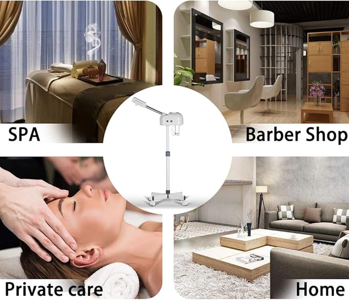 Professional Ozone Facial Steamer for Esthetician with Hot Mist, Stand Facial Steamer On Wheels, Height Adjustable & 360° Rotatable Nozzle, Home & Salon SPA