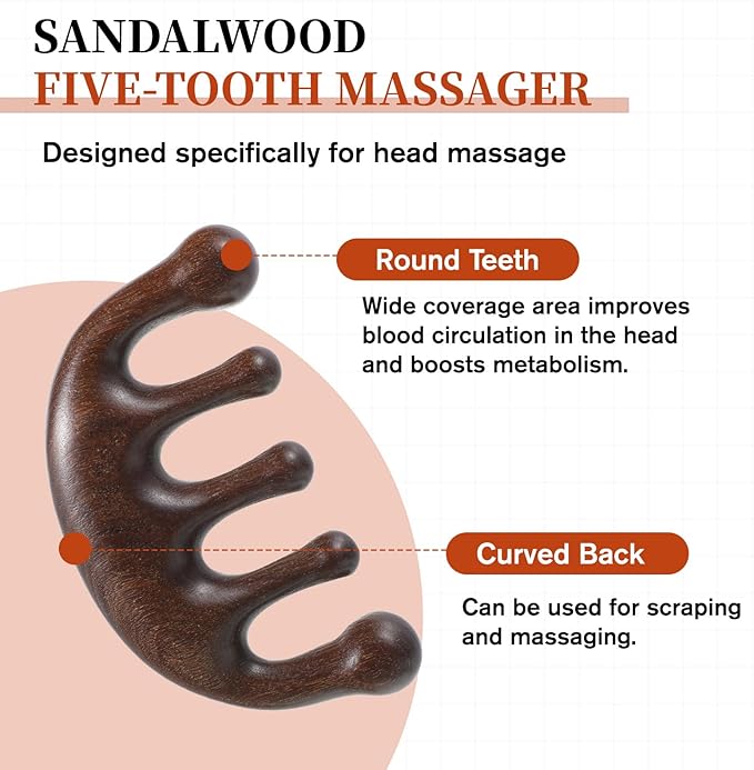 Vin Beauty 2 Pcs Wooden Scalp Massager Comb, Wood Scalp Massager 2 in 1 Wide Fine Tooth with Handle for Hair Growth for Curls Women Men Detangles Long Thick Wet Dry Head Anti-Static Care Relief