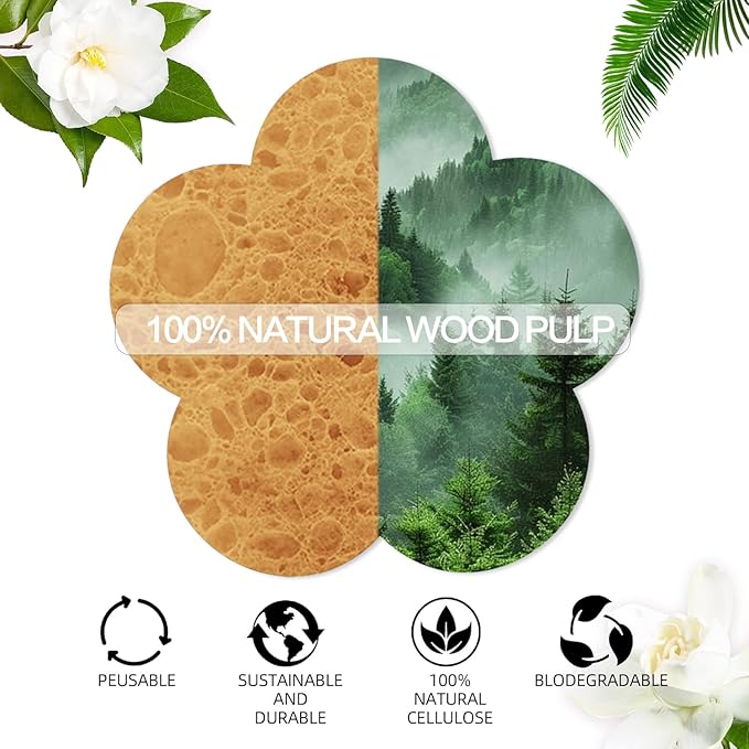 100-Count Facial Sponges Compressed Facial Sponges Natural Facial Cleansing Sponges Pads Cute Flower Shape Exfoliating Sponges for Cleansing Reusable,Best Makeup Gift, Deep Yellow