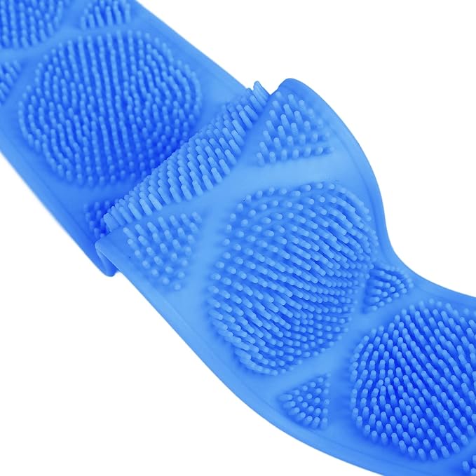 Silicone Bath Body Brush with Strong Tensile Strength - Hangable Back Cleaning Bath Strap - Blue DoubleSided Back Scrubber for Shower & Body Wash (Blue)