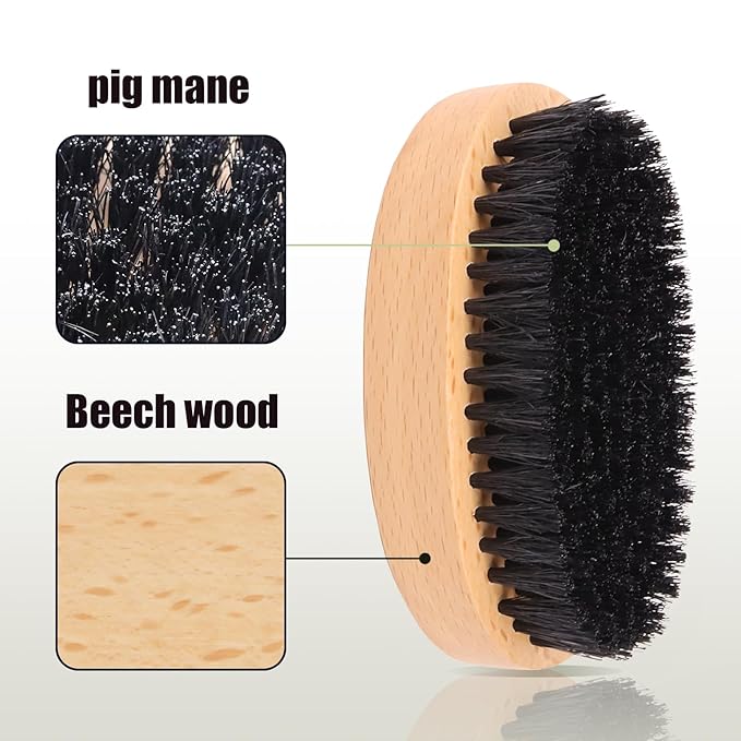Men's Beard Brush Kit with Pearwood Comb and Boar Bristle Beard Brush, Beard Grooming Tools for Home and Barbershop