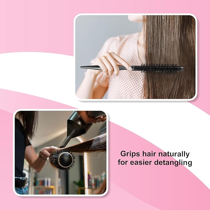 Small 1 Inch Mini Quiff Roller Brush for Blow Drying, Portable Curling Brush With Smooth Handle and Nylon Bristles for Styling Short Hair