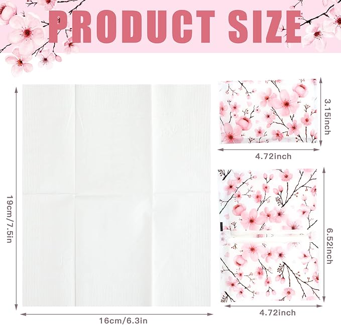 Geyee 50 Packs Tissue Travel Size Facial Paper Napkins Travel Packs Disposable Pocket Tissues for Wedding Guest Traveling School Purse Home Supplies, 500 Sheets 3 Ply(Cherry Blossoms)