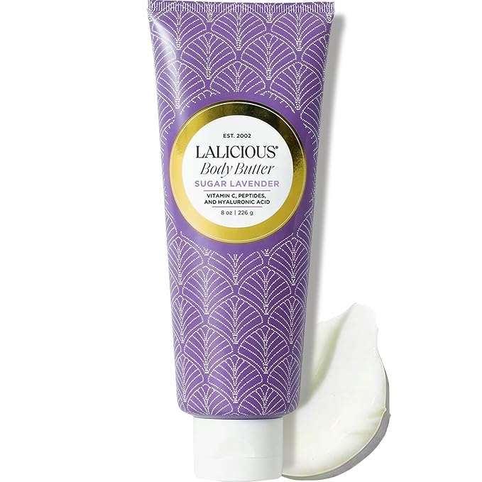 LaLicious Sugar Lavender Body Butter - Hydrating Body & Skin Moisturizing Cream with Whipped Shea Butter, Vitamin E, Cucumber Extract & Apricot Oil - No Parabens (8oz)