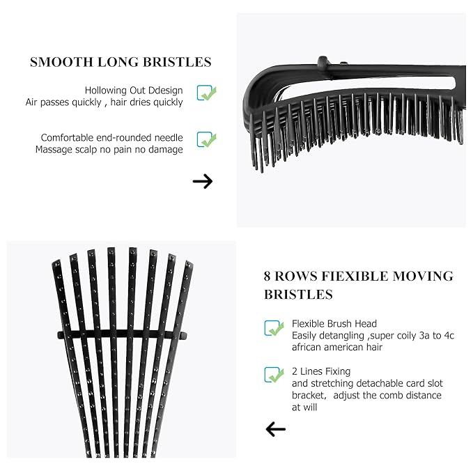 Detangling Hair Brush, Detangling brush for Adults and Kids, Comb Set for Kinky Curly Coily and Wavy Hair, For Wet and Dry Hair, Afro American Type 3a-4c, Comfortable Grip, Easy to Clean(Black)