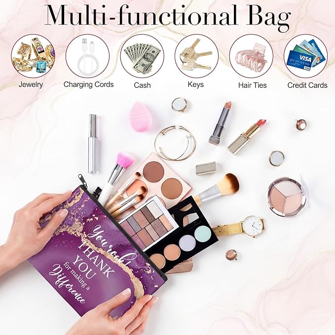 Yahenda 16 Pcs Canvas Makeup Bags Bulk for Women Inspirational Cosmetic Zipper Pencil Pouch Travel Toiletry Bag for Birthday Mother's Day Nurse Gifts(Marble)