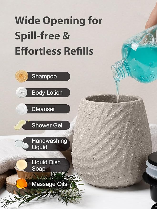 14 oz Ceramic Hand Soap Dispenser for Bathroom & Kitchen - Refillable Liquid Dish Pump with Non-Drip Design, Modern Farmhouse Style