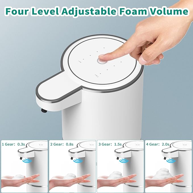 HOMELYLIFE Automatic Foam Soap Dispenser, 12.85oz Touchless Soap Dispenser with Smart Display, 4 Levels Adjustable Liquid Hand Free Dispenser, Dish Foam Dispenser for Kitchen, Bathroom, Public Places