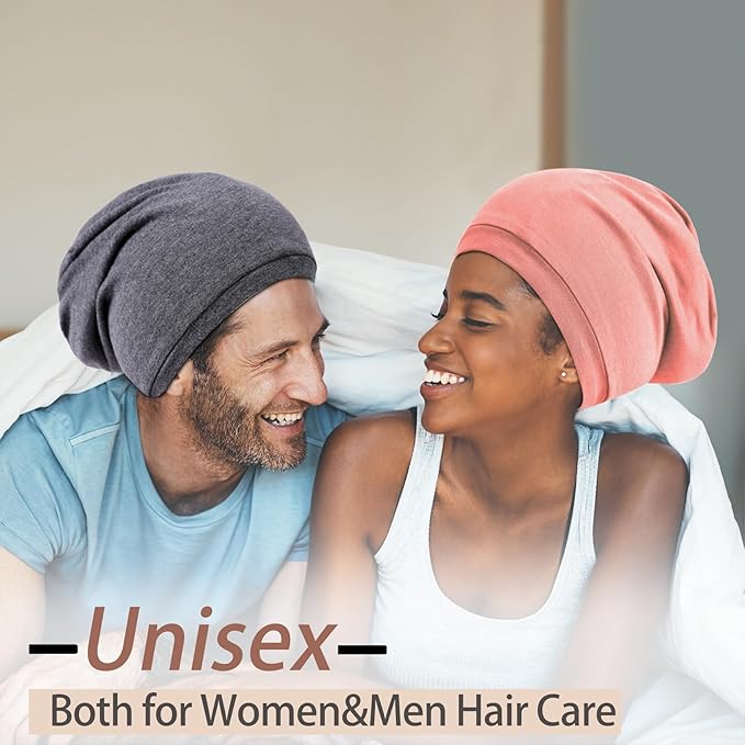 2 Pcs Adjustable Silk Hair Bonnet for Sleeping, Satin Lined Sleep Cap for Women and Men, Silk Hair Wrap Slouch Beanie.
