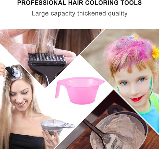 Hair Color Mixing Bowl, 3pcs Plastic Hair Dye Bowl with Handle Color Mixing Tint Bowl Hair Color Mixing Tool for Salon Hairdressing, Pink