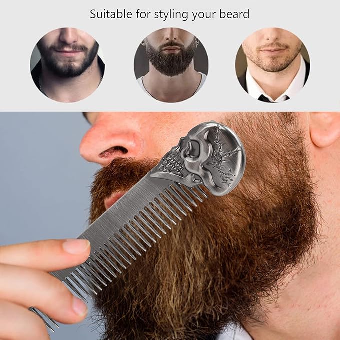 Pocket Beard Comb, 5.79in Skull Pattern Hair Comb for Men, Smooth Oil Hair Styling Travel Comb for Hair Beard Home Salon