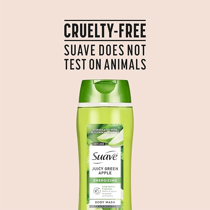 Suave Moisturizing Body Wash, with Juicy Apple and Vitamin E Extract, No Parabens, No Phtahaltes, 18 Oz Pack of 6