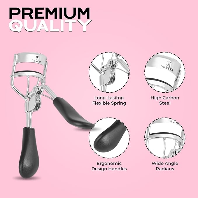 Eyelash Curler with Comfort Grip – Professional Stainless Steel Lash Curler with Soft Silicone Pads | No-Pinch, Long-Lasting Curl for All Eye Shapes | Ergonomic Handle Makeup Tool (Black)