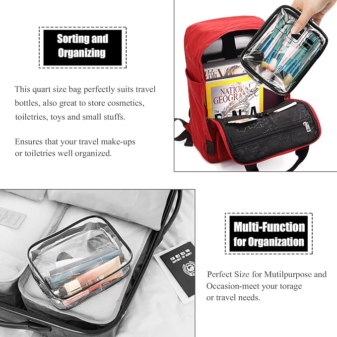 MODENGKONGJIAN TSA Approved Toiletry Bag, 3 Pcs Clear Toiletries Bags Quart Size Travel Makeup Cosmetic Bag for Women Men, Carry on Airport Airline Compliant Bag (Flesh Pink)