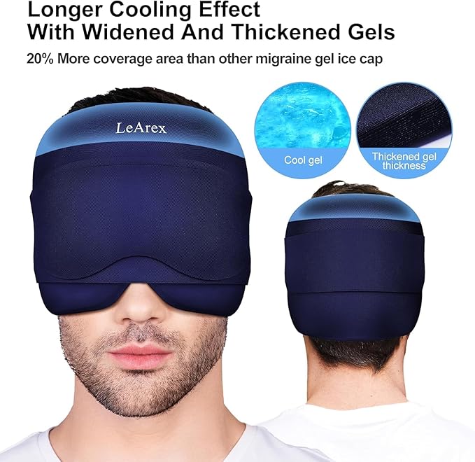 Migraine Relief Cap，2 in 1 Headache Relief Cap with Gel Eye Mask Ice Head Wrap Hot and Cold Therapy Hat for Headache Puffy Eyes Sinus and Tension Stress Relief