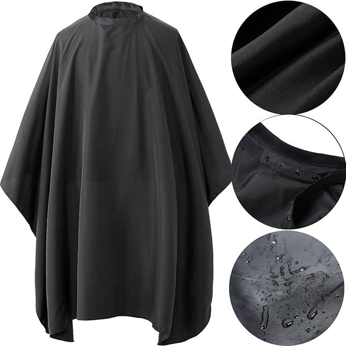 Professional Hair Cutting Cape with Neck Duster Brush, Salon Barber Cape, Hairdressing Accessories Black