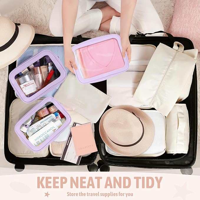 3PCS Clear Toiletry Bag,TSA Approved Travel Pouch with Zipper for Cosmetics and Toiletries，Diaper Bag Organizer Pouch Set, Purse Organizer and Clear Car Bag for Women and Kids