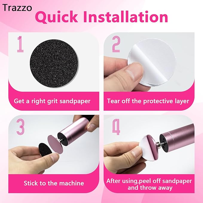 Trazzo 80/120/180 Grit Replacement Sanding Discs for Electric Foot File - Color-Coded Refill Sandpaper Pads for Callus Remover, Fits Most Round Foot Grinders (60PCS)