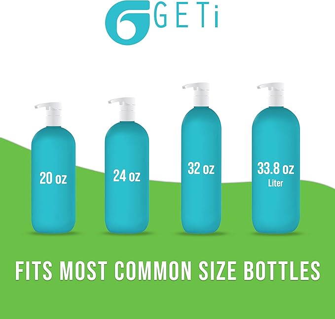 2-Pack Liter 33.8 oz Shampoo Conditioner Pump Dispenser | Fits Most Salon Brand Liter Size Bottles with a 1-inch Wide Opening | Not Compatible with Joico or Amika Bottles | White | by Geti Beauty