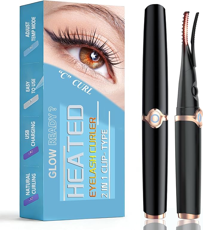 Heated Eyelash Curlers - 2 in 1 Clip- Type Heated lash Curler Best Seller Electric Eyelash Curler 3 Temp Settings for Makeup Tools USB Rechargeable Natural Curling 24H Long Lasting B-2