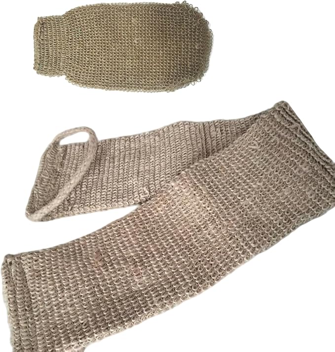 Hemp Exfoliating Back Scrubber Strap and Mitt Set, 2 in 1 Bath Body Loofah Scrubber, Anti-Slip Shower Exfoliator for Men and Women, Durable Eco-Friendly Skin Cleansing Tool for Spa and Bath