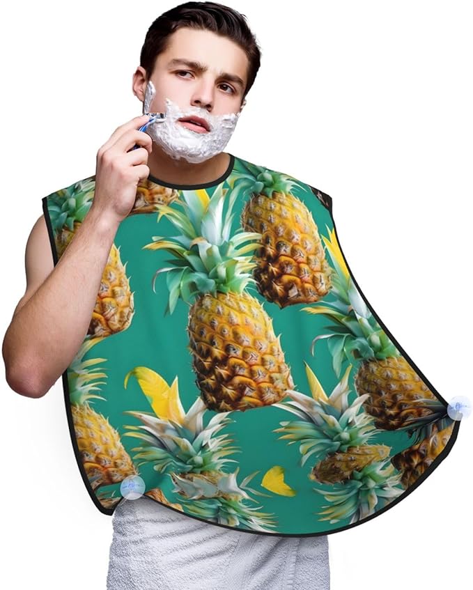 Tropical Pineapple Hawaiian Print Beard Bib Apron For Men, Beard Hair Catcher For Men Shaving Trimming,Beard Cape Cloth