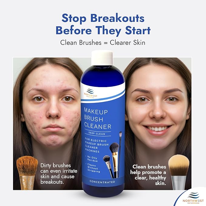 NORTHWEST ENTERPRISES Makeup Brush Cleaner Solution for Electric Makeup Brush Cleaner Machines - Professional Grade (8 ounces)