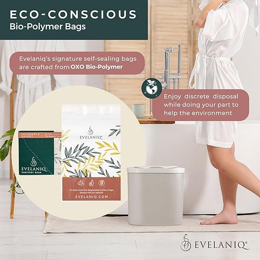 Women's Sanitary Napkin Receptacle (Bin + 150 Hygiene Bags) Feminine Pad & Tampon Restroom Disposal Receptacle Mini Trash Can Starter Pack, Light Grey for Home & Business Bathrooms.