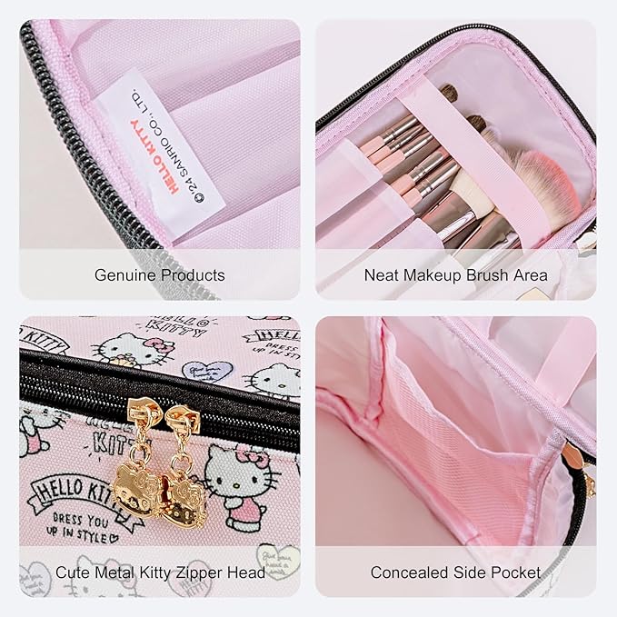 AmBealla Cosmetic Bag Large Makeup Bag Pink Makeup Travel Case with Brush Holder,Canvas Organizer for Women,Toiletry Bag for Skincare&Beauty Tools Sweet Cute for Girls