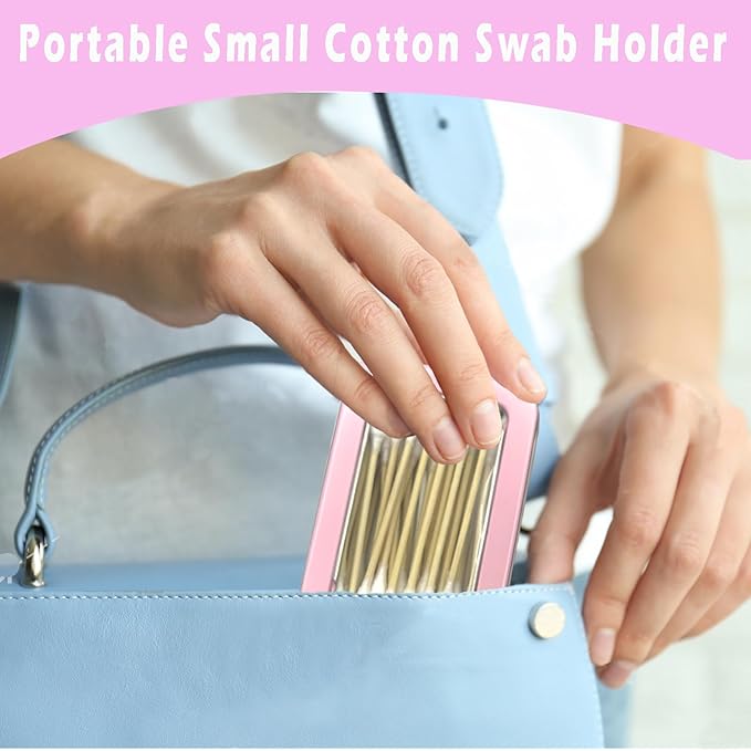 Cotton Swab Holder for Travel, 2 Pcs Portable Small Dental Floss Holder Empty Metal Cotton Ball Holder, Travel Floss Picks Case with Dustproof Lid for Cotton Swabs Hair Ties Floss, Pink