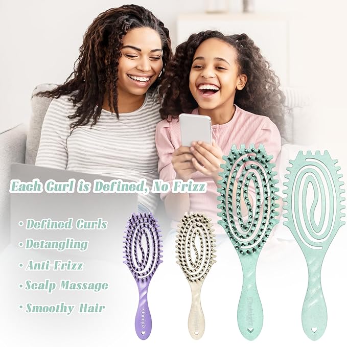 Curl Defining Brush, Boar Bristle Detangling Hair Brush for Women Girls Thick Curly Wavy Hair Wet Dry Use, Fast Blow Drying Vented Styling Hairbrush, Smoothing Hair No Tangle (Turquoise)