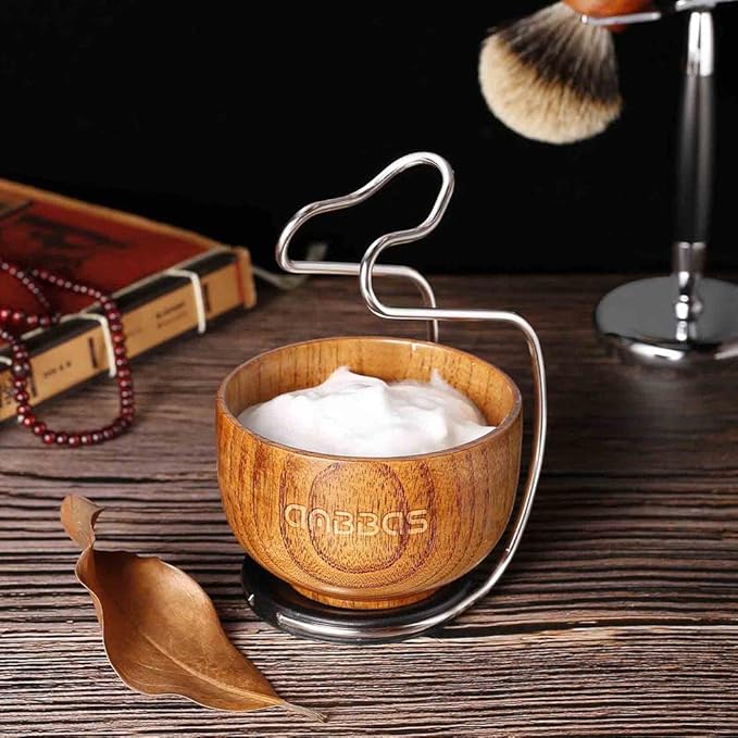 Anbbas Pure Badger Hair Shaving Brush Wood Handle and Large Soap Bowl with Stainless Steel Shaving Stand 3in1 Kit for Men
