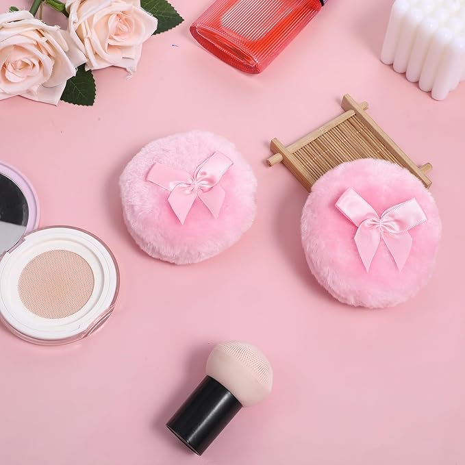 2 PCS Dusting Powder Puff, 3.4 Inch Soft Dusting Puffs Large Fluffy Powder Puff, Washable Reusable, Big Fluffy Puffs for Women Makeup Face Body(Pink+pink)