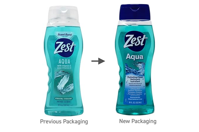 Zest Hydrating Body Wash - Aqua - Moisturizing Body Wash for Men and Women - Bath Soap with Vitamin E - Gentle Paraben Free Formula - 18 oz.