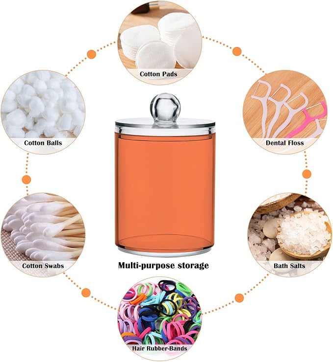 Coral Qtip Holder Organizer Dispenser Cotton Swabs Cans Plastic Jars with Lid Set 4 Pack Bathroom Storage Canister for Cotton Ball Floss Cotton Pads