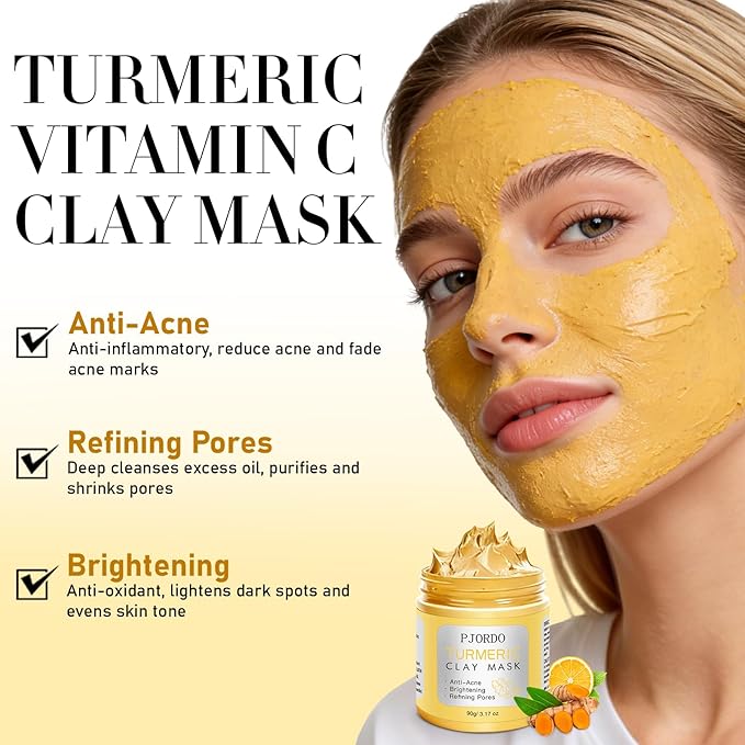4 Pcs Clay Mask for Face(360g in total), Turmeric Vitamin C, Dead Sea Mud, Green Tea Avocado, Rose, Face Mask Skincare for Pore Cleansing, Facial Clay Mask Set Gifts for Women, 3.17 Oz Each
