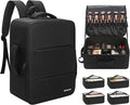 Relavel Makeup Backpack Extra Large Travel Train Case Professional Makeup Artist Kit Set Bag with 4 Clear Bags, Brush Storage Organizer Box with Dividers for Cosmetic Hair Tools Barber Supplies, Black