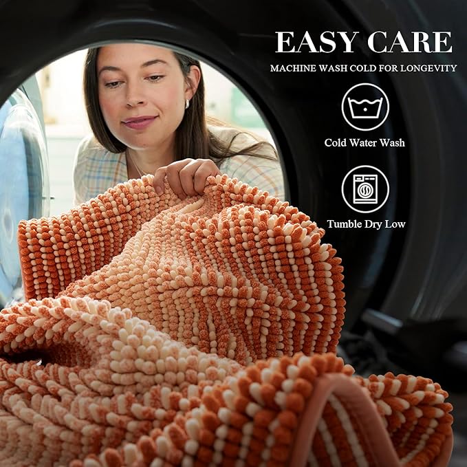 BSICPRO Bath Mat, Non Slip 20 x 32 Inches Water Absorbent Chenille Bathroom Floor Mat Machine Washable (Pumpkin Orange)