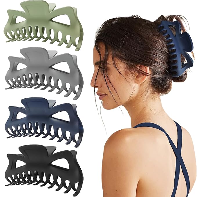 5.5” Large Hair Claw Clips, Big Hair Clips Enough to Hold Your Hair, Hair Clips for Women Thick Hair (Neutral-4pcs)