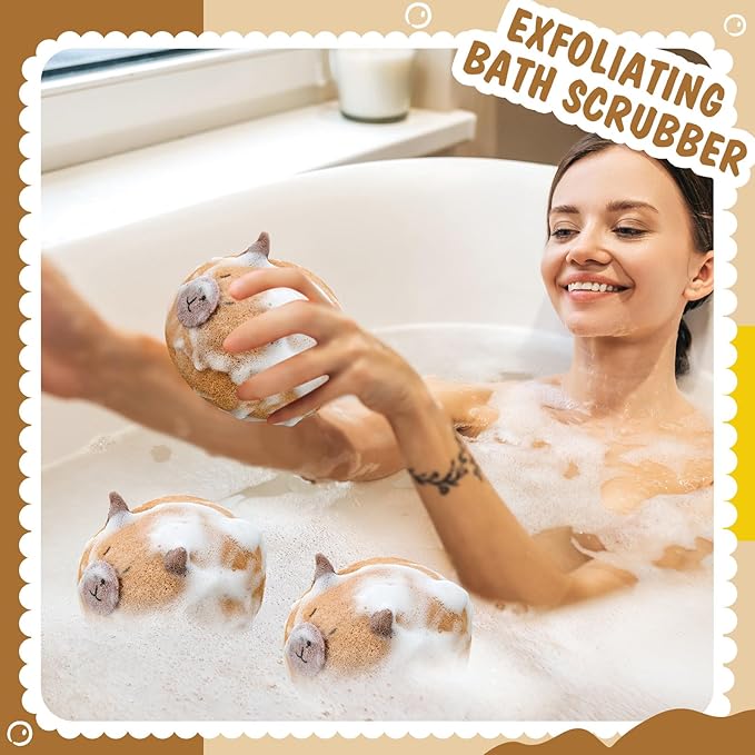 4 Pcs Capybara Bath Loofah Sponge Cartoon Body Scrubber Loofah Soft Mesh Exfoliating Bath Scrubber Shower Ball for Shower Sponge Gifts Exchange Birthday Party