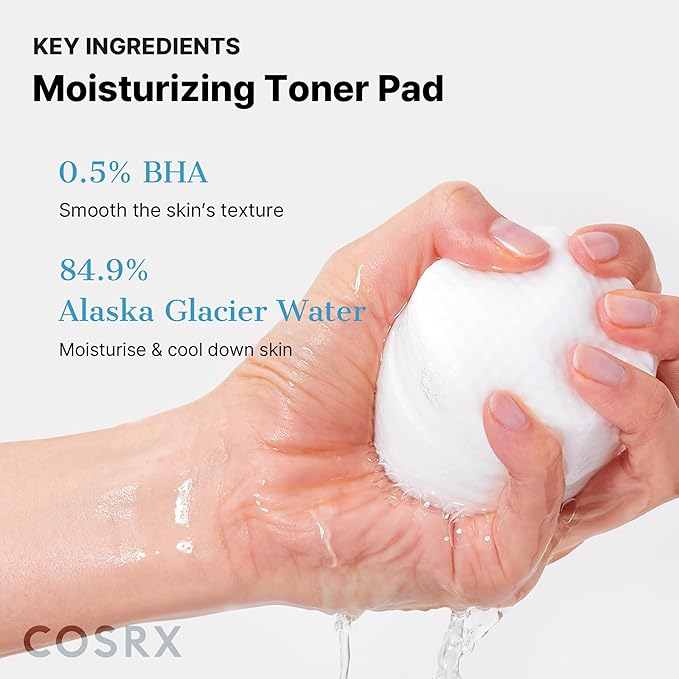 COSRX Moisture Up Pads 70 Sheets, BHA, Gentle Daily Exfoliant for Sensitive Skin, Preventing Breakouts, Moisturizing, Nourishing, Blemish Care, Korean Skin Care