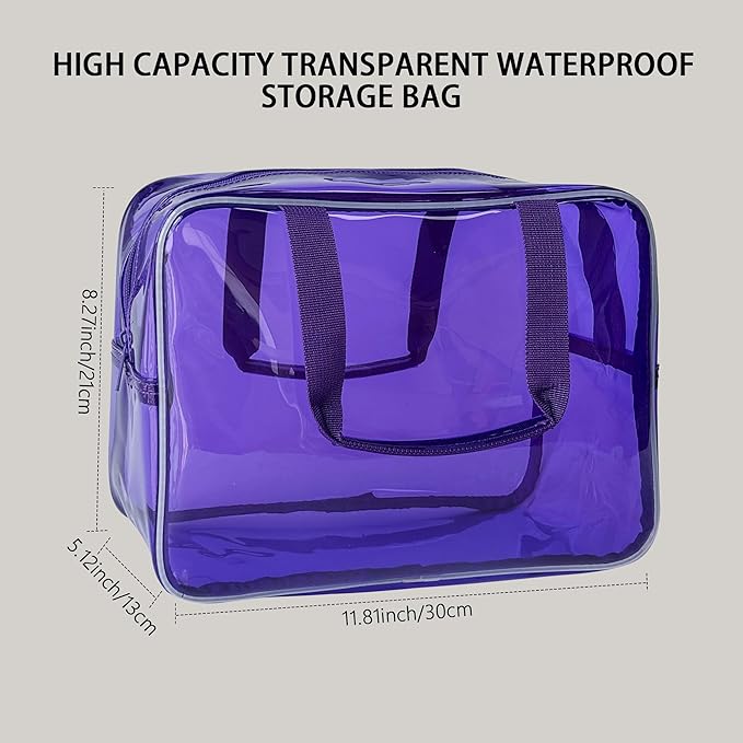 PVC Clear Pure Color Transparent Large Zipper Cosmetic Pouch Travel Makeup Cosmetic Bag with Handle for Travel Bathroom Toiletry Organizer (A23014-101-6)