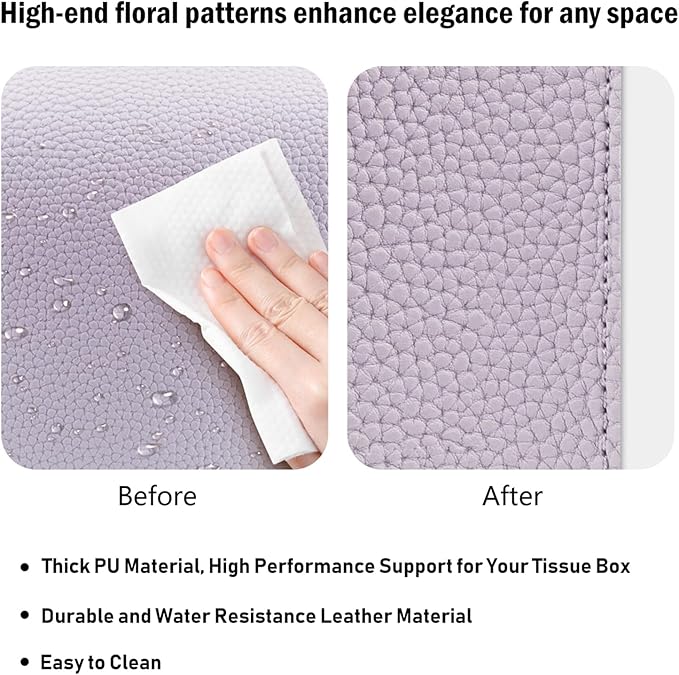Tissue Box Cover PU Leather Tissue Holder Rectangle Facial Tissue Case Tissue Box Organizer Dispenser for Bathroom, Kitchen, Home, Office, Tabletop (Violet, Short)