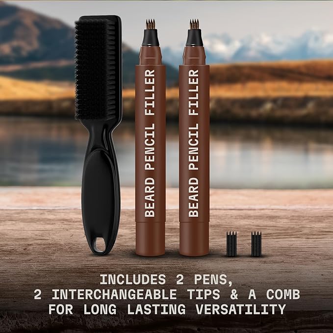 Striking Viking Beard Pencil Filler For Men - Dark Brown, 2 Pack - Temporary Beard Dye - Waterproof Sweatproof Long Wear Beard Filler Pen for Touchups & Gap Contouring - Enhances Facial Hair