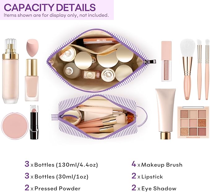 2 PCS Initial Makeup Bags for Women: Cosmetic Bag for Travel Toiletry - Birthday Gifts for 11 12 13 14 15 16 17 18 Years Old Girl Graduation Teacher Gift- Teen Girl Gifts Trendy Stuff - Purple Z