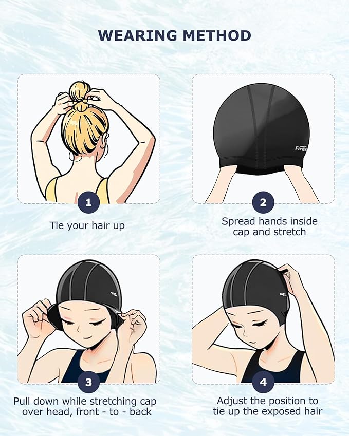 Firesara Fishtail Fabric Swim Cap for Men Women, Breathable High Elasticity Swimming Cap Hair Protection Quick Dry Soft for Long Hair Short Hair, Kids Boys and Girls