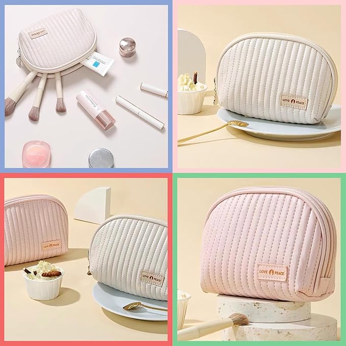 Small Makeup Bag for Purse Mini Cosmetic Pouch Waterproof Zipper Pouch for Women Small Cosmetic Bag PU Leather Travel Makeup Bag Lipstick Bag Brown