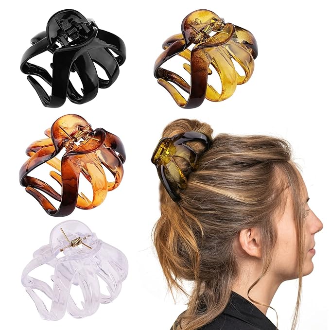 4PCS Extra Large Strong Hold Hair Clips for Thick and All Hair Types - 3.15" Jumbo Premium Octopus Claw Clips for Women and Girls